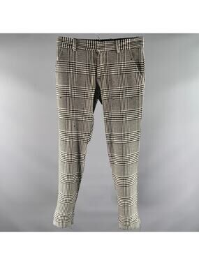 MR TURK Size 30 White Black Glen Check Polyester Blend Slim Fit Pants